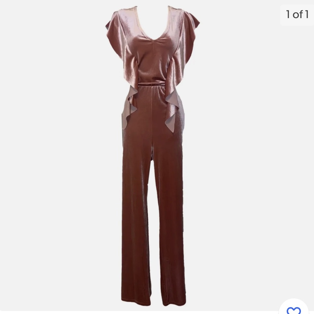 Pink Velvet Jumpsuit with Ruffle Sleeves